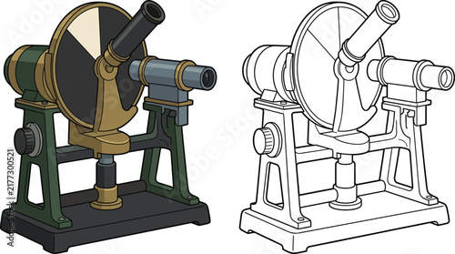 Vintage optical instrument a spectroscope or polarimeter with detailed illustration perfect for science history or education concepts isolated on white