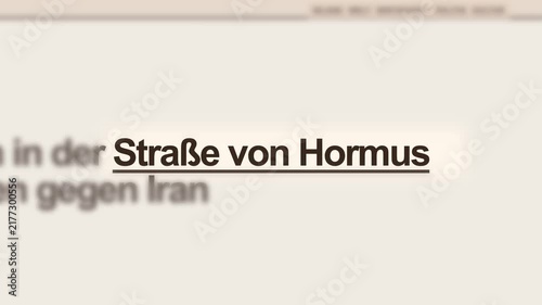 Zoom-In on Fast-Paced 4K Fictional Online News Focusing on 'Straße von Hormus' Tensions and Maritime Environmental Issues