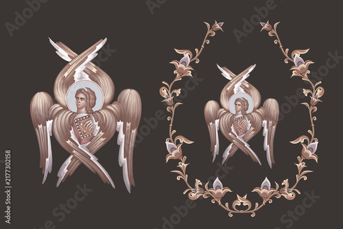 Saint Matthew the Apostle symbol. Christian pastel illustration set in Byzantine style isolated
