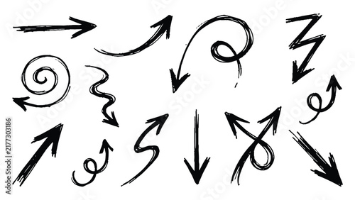 Set of handdrawn arrows, doodle style vector elements