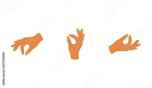 Flat vector illustration of hands gesturing OK sign and pinching or holding concept set