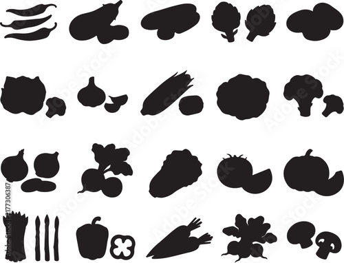 Healthy food and diet concept with a set of fresh vegetable icons in grid layout