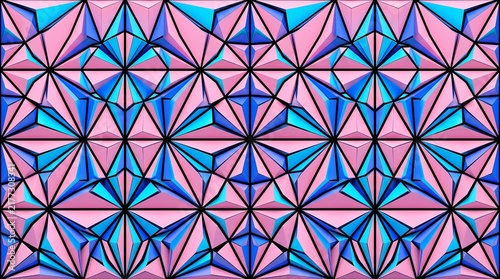 Geometric pink and blue tile patterns, tessellated mosaic background design, hexagonal ornament vector