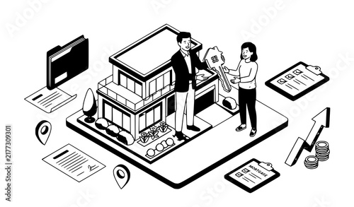 Real Estate Property Sales Agent House Key Home Buying Isometric Vector