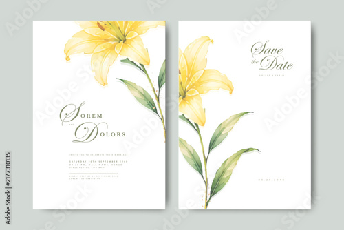 elegant wedding invitation card with lily flower watercolor