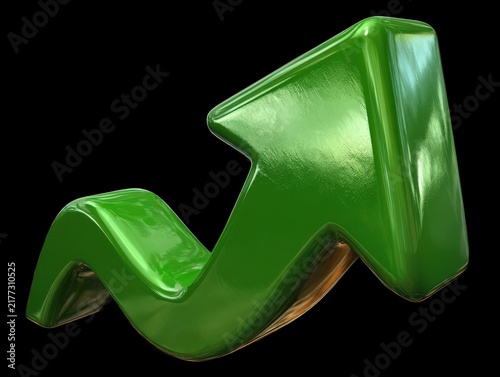 Simple green upgrading arrow on black background.