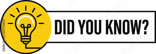 A vector graphic illustration featuring a yellow circle with a glowing lightbulb icon and the text did you know in bold black letters inside a white rectangular box, isolated on white background
