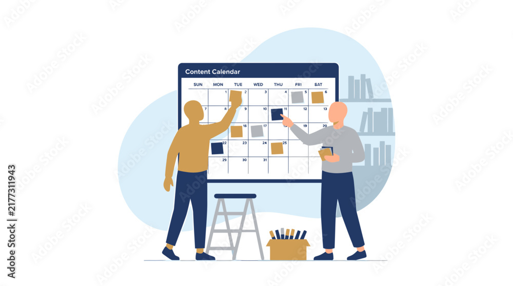 Obraz premium Planning Content Calendar with Professional Team Strategy Illustration
