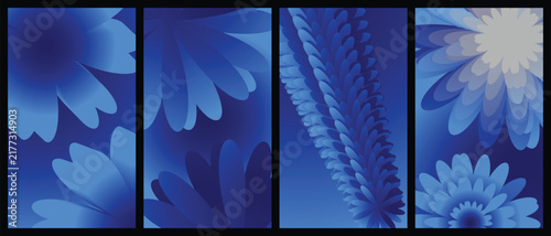 Abstract floral background with deep royal blue gradients and layered daisy petal patterns