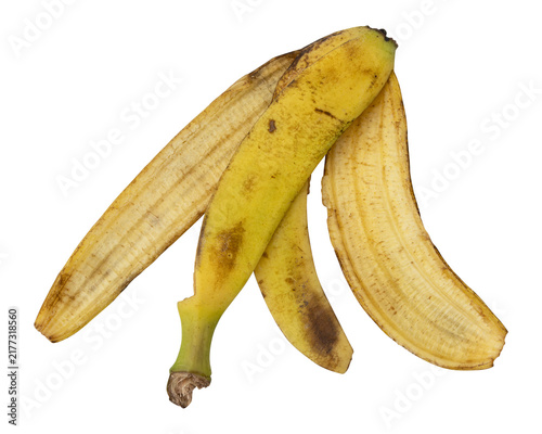 Closeup fresh banana peel isolated on transparent background