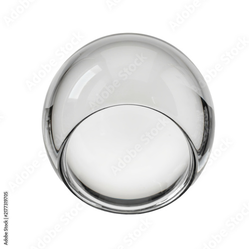 Polished chrome sphere with a circular cutout and reflective metallic surface isolated on a transparent background