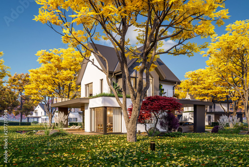 Foto 3d rendering of contemporary architectural luxury house exterior