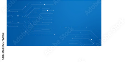 Circuit pattern displays a network of white lines and dots against a deep blue background circuitry connections digital technology electronic abstract graphic vector geometric modern