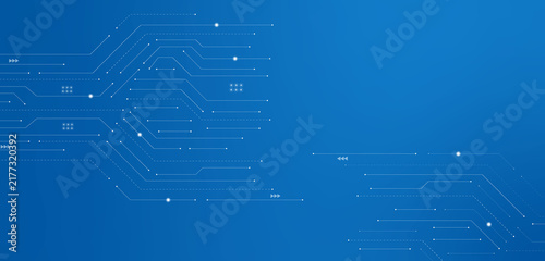 Cuadro en lienzo Circuit pattern displays a network of white lines and dots against a deep blue b