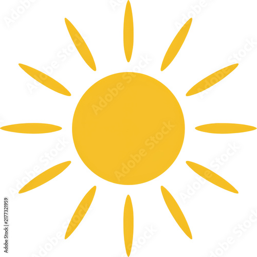 Simple yellow sun icon with twelve pointed rays extending from a circular center isolated on a transparent background