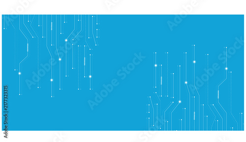 Circuit pattern displays a network of white lines against a bright blue background circuitry connections digital technology electronic abstract geometric graphic vector modern futuristic innovation