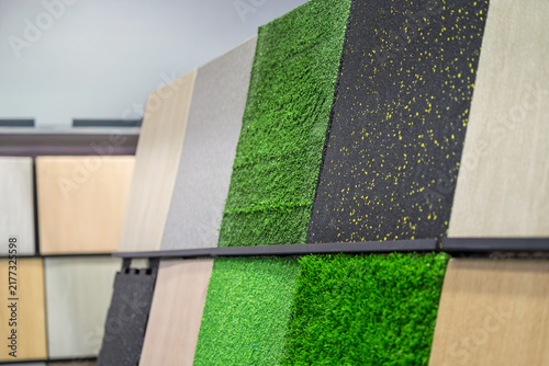 display of various artificial turf decoration material samples