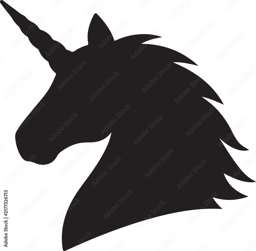 Fototapeta premium Unicorn silhouette profile head on transparent background.