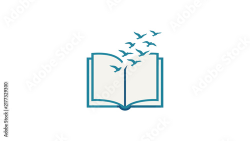 Line icon of book with birds emerging.