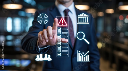 A Professional Businessman Interacting With Digital Financial Risk Management Icons On Screen