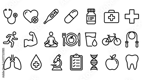 Medical and healthcare line icon set, healthy lifestyle and fitness vector symbols