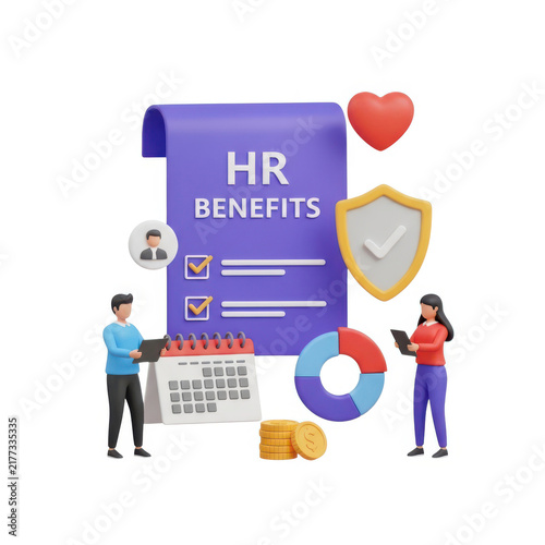 Hr benefits illustration with employees isolated on white background