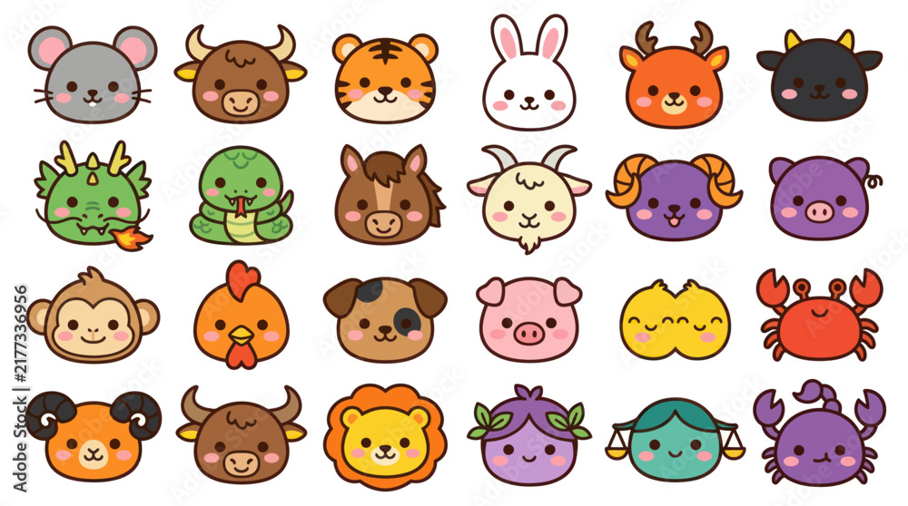Fototapeta premium Cute zodiac animals collection