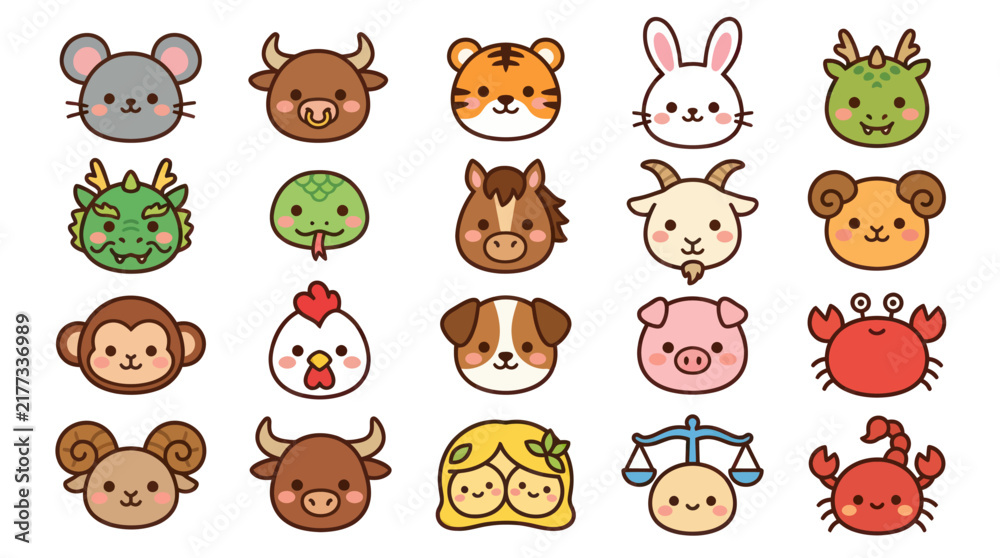 Obraz premium Cute zodiac animals collection