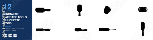 Haircare Tools Silhouette Icons, Minimalist Design, Beauty and Personal Care, Outline Style, Vector Graphics