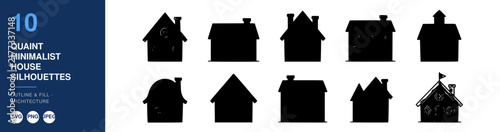 House Silhouettes, Minimalist Architecture Icons, Quaint Home Design Elements Featuring Vector, Illustration