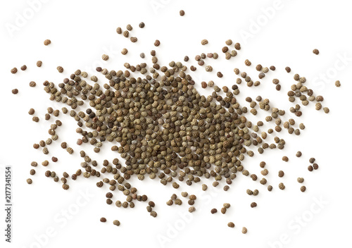 Whole raw poppy seeds isolated on white background, top view.