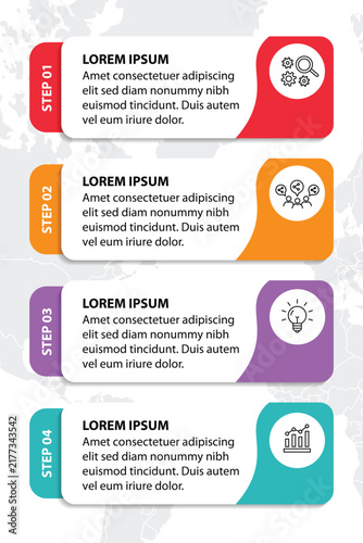 4 steps infographic template with 4 options. Flowchart that can be used for business report, data visualization and presentation. Timeline infographic elements vector illustration.
