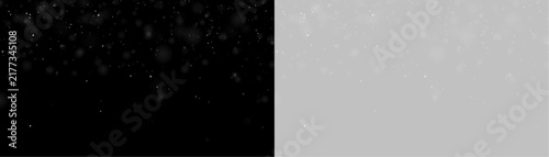 Scattered white bokeh particles float against a black background. The dispersed dots vary in size and intensity, creating a light, airy effect. This versatile image can be used for festive.