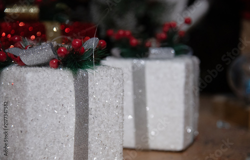 White christmas gifts sparkling with festive glitter