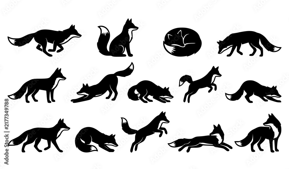 Obraz premium Wild Fox Silhouette Collection with Diverse Animal Poses Vector Clip Art