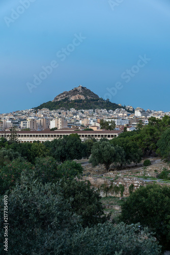View of Mount Lycabettus and Stoa of Attalos in Athens
