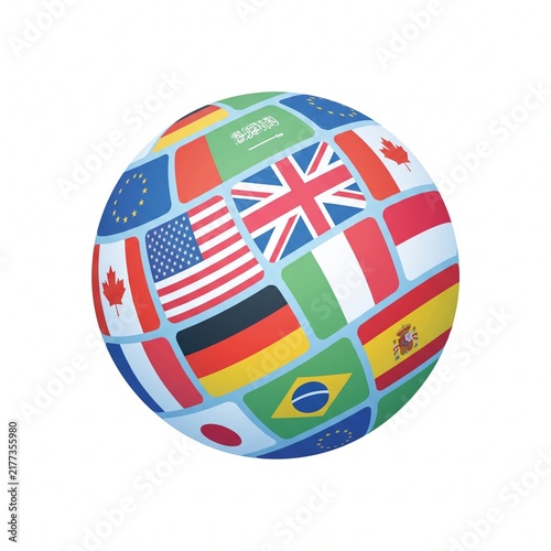 International Flags Globe Icon – Global Travel, Culture and Multicultural Diversity Vector Illustration