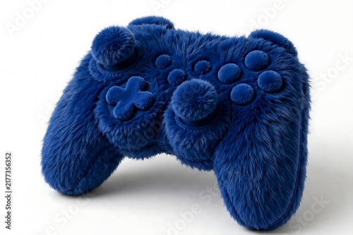 Furry Blue Video Game Controller on White Background ai generated