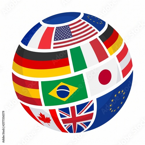International Flags Globe Icon – Global Travel, Culture and Multicultural Diversity Vector Illustration
