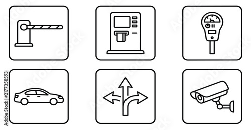 Parking lot equipment and street signs with car and security camera