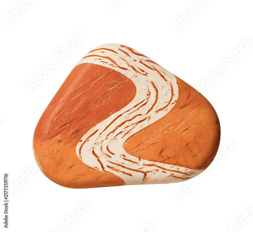 A beautifully polished red jasper stone with swirling white patterns isolated on transparent background