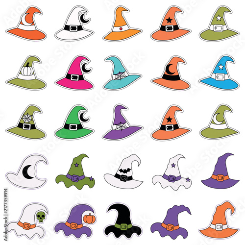 Cute Halloween Witch Hat Stickers Set with Spooky Designs 