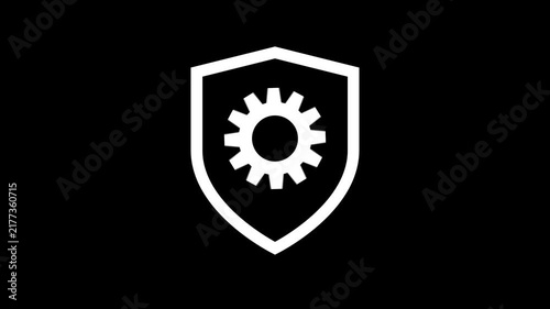 Cybersecurity shield and gear animation for tech and data protection concepts on black background. Security gear animation with shield lock system protection technology video.