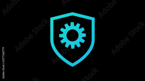 Cybersecurity shield and gear animation for tech and data protection concepts on black background. Security gear animation with shield lock system protection technology video.