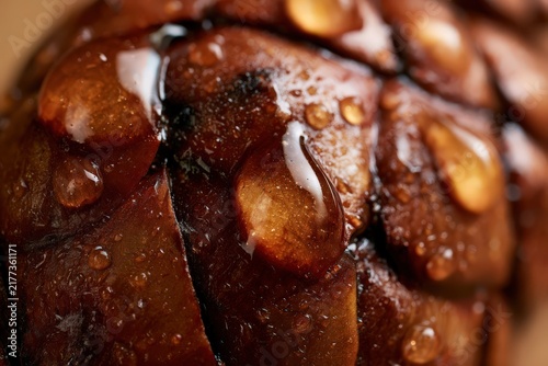 Pine Cone with Resin Droplets Macro Photo