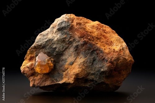 Rugged Rock with Amber Crystal Gem Embedded Photo