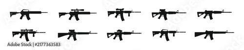 Collection of black rifle silhouettes with scopes and different features