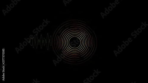 Abstract sound wave patterns pulsing outward, concentric circles on black.