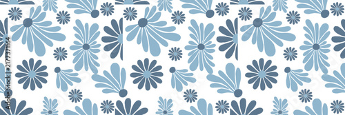 Charming blue daisy floral seamless pattern background featuring retro flower motifs