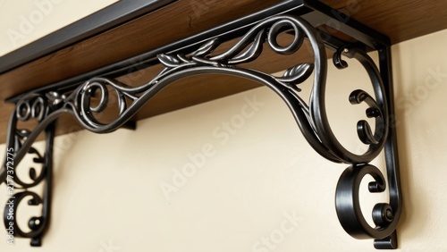 A close-up shot of a shelf on a wall with various decorative items